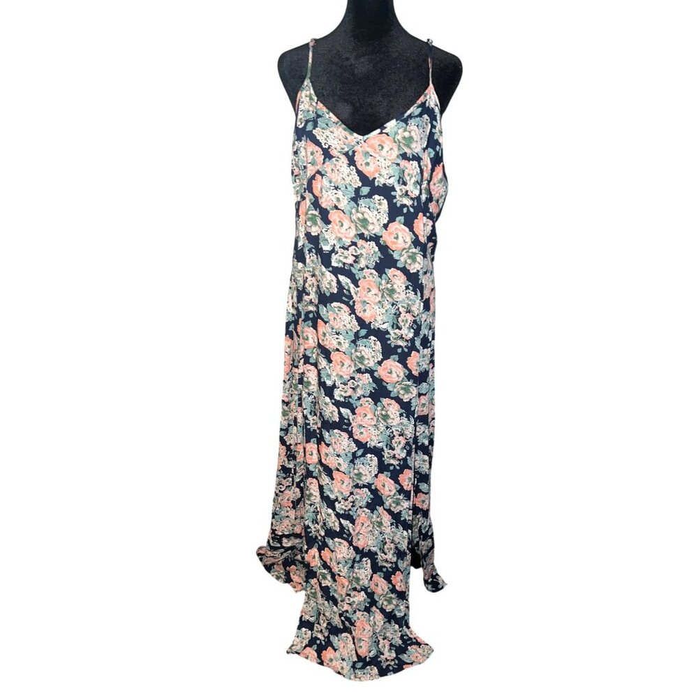 Element Jessamyn Floral Printed Lace Inset‎ Maxi Dress in Navy Large